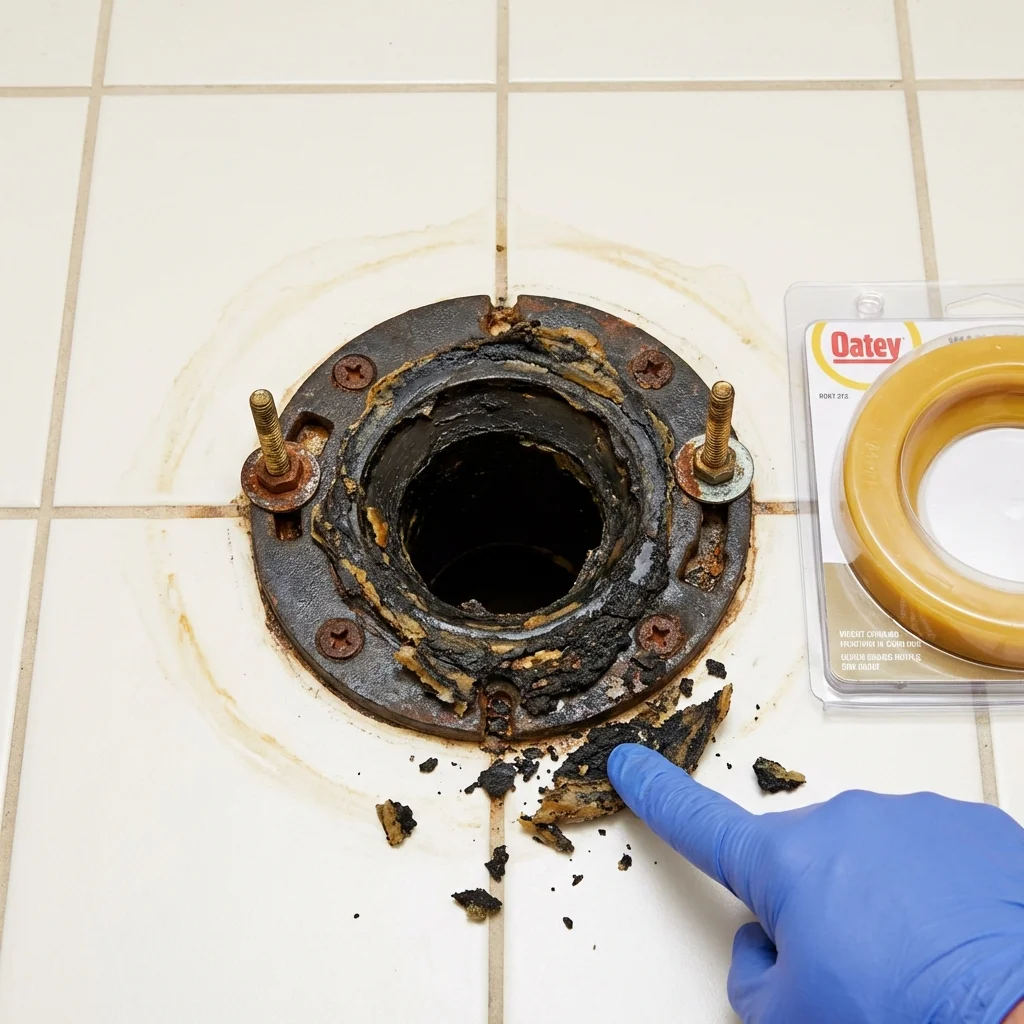 Failed wax ring showing water seepage at the base of a toilet in a Wenonah, NJ home