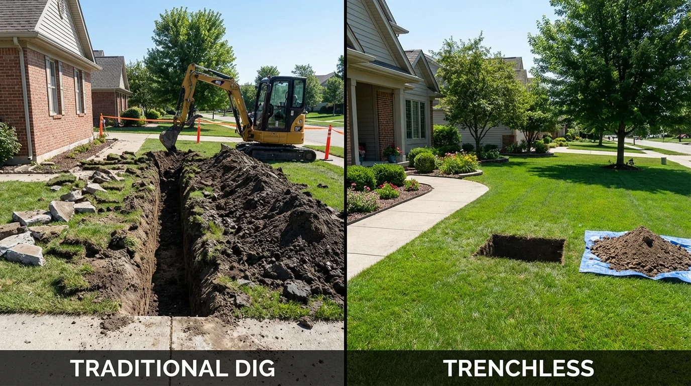 Trenchless sewer repair with minimal yard damage versus traditional excavation in Wenonah, NJ